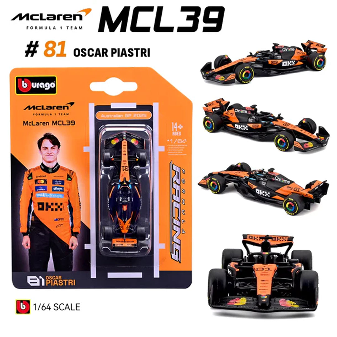 Bburago 1:64 McLaren MCL39 #81 Oscar Piastri – Official F1 Diecast Model Car