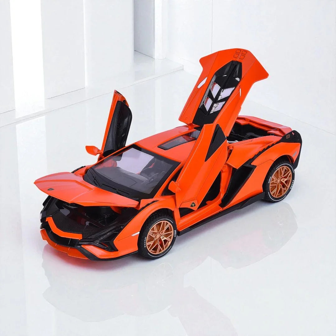 JOY JUNCTION 1:24 Lamborghini Sian FKP 37 Die-Cast Model Car – Orange | Openable Doors, Pull-Back Action, Lights & Sound (JJ262) - Jaiman Toys