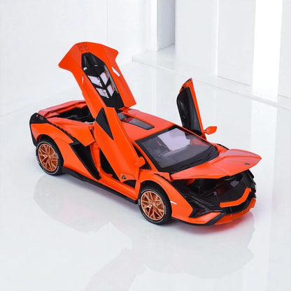 JOY JUNCTION 1:24 Lamborghini Sian FKP 37 Die-Cast Model Car – Orange | Openable Doors, Pull-Back Action, Lights & Sound (JJ262) - Jaiman Toys