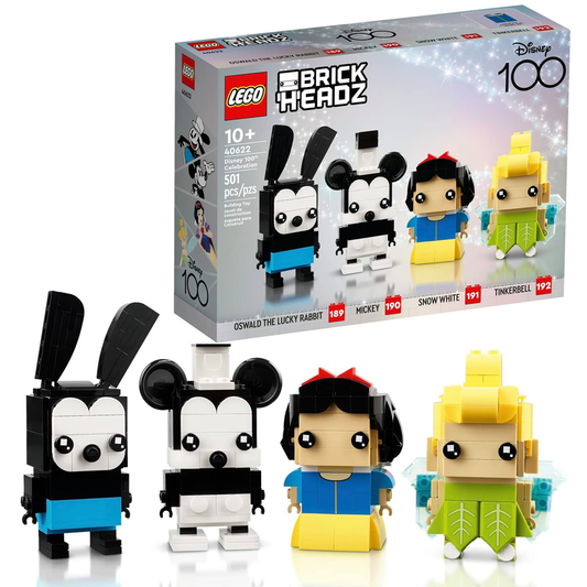 LEGO 40622 BrickHeadz Disney 100th Celebration Mickey Mouse, Snow White, Tinkerbell & Oswald The Lucky Rabbit (501 Pieces)