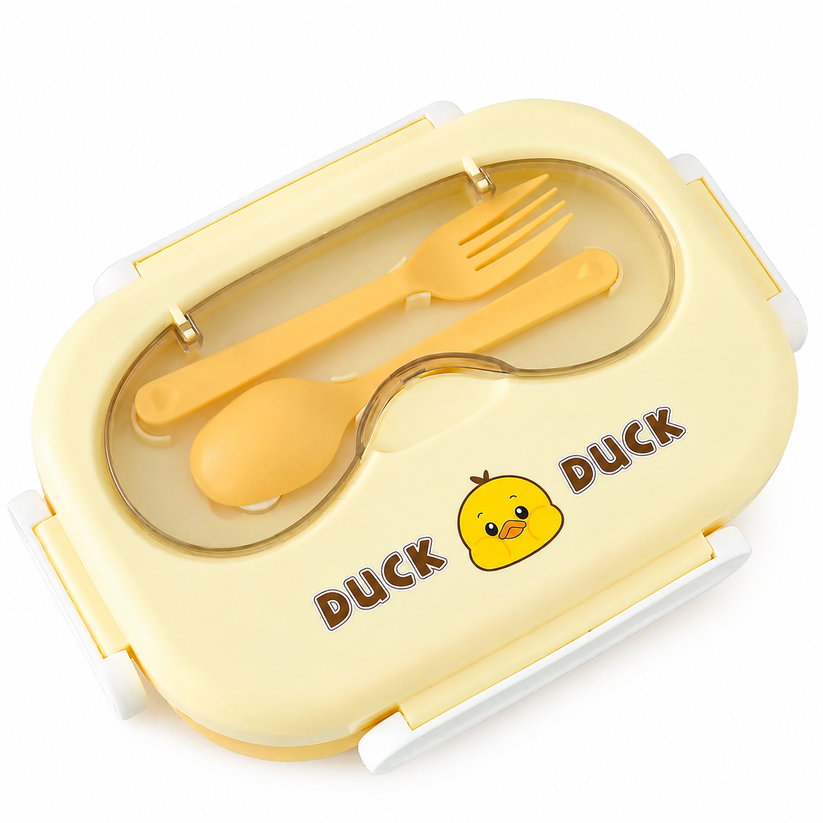 Kids Stainless Steel Lunch Box with 3 Compartments & Sauce Container | 800ml + 100ml Saucer | School Bento Lunch Box with Spoon & Fork