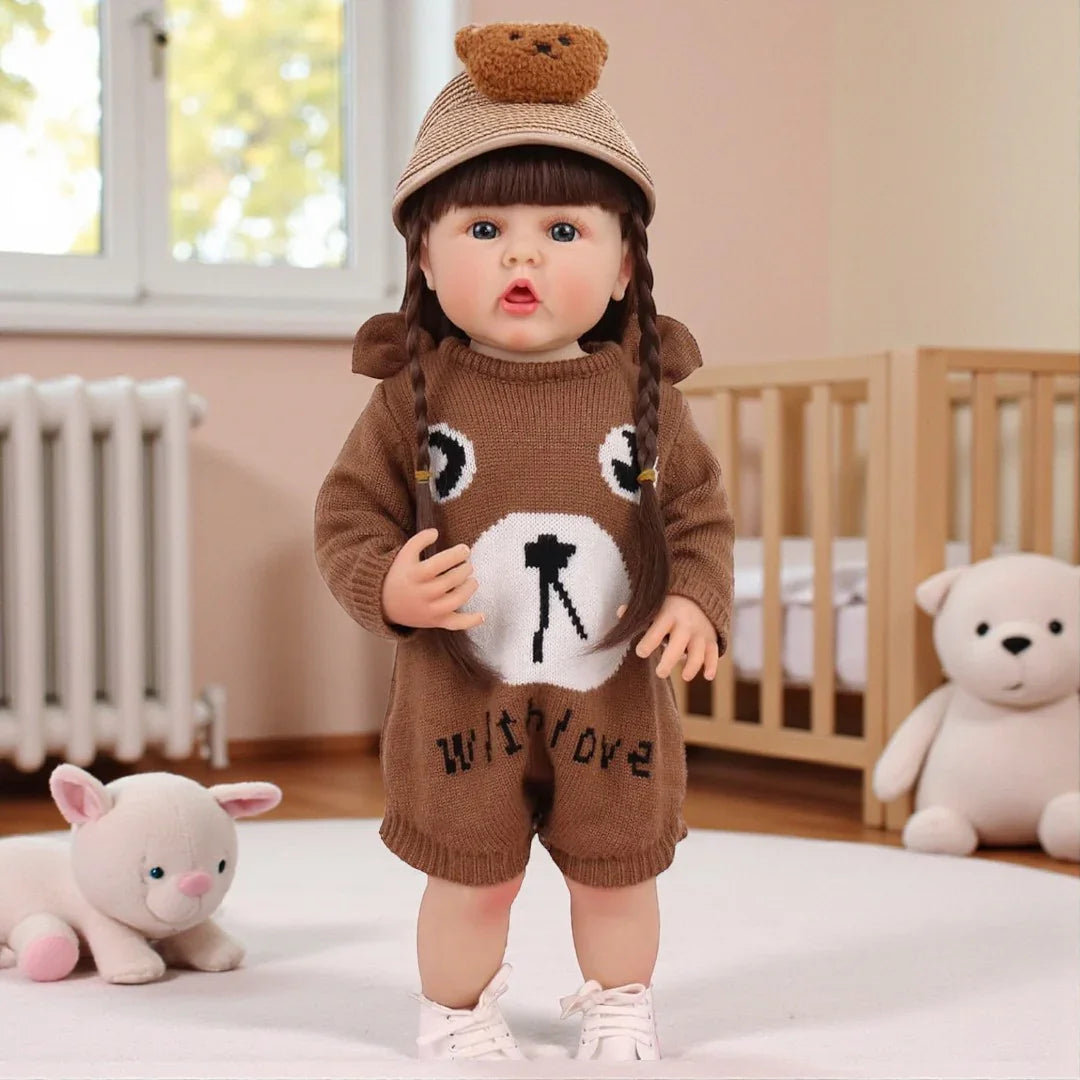 Lifelike Reborn Baby Girl Doll – Toddler with Realistic Sound & Brown Hair