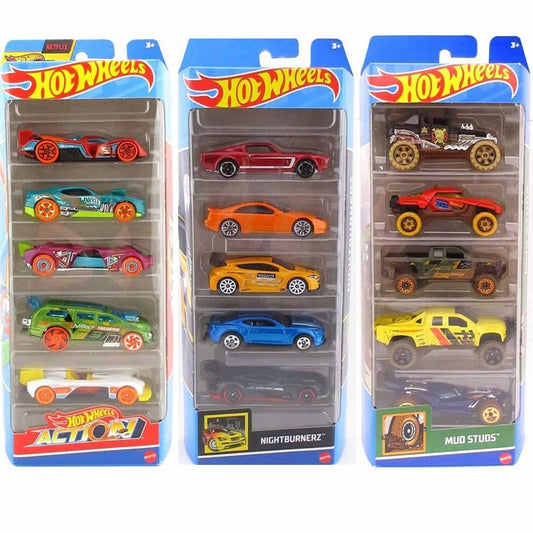 Hot Wheels 2024 – 3 Different Pack of 5 Models: Action + Nightburnerz + Mud Studs