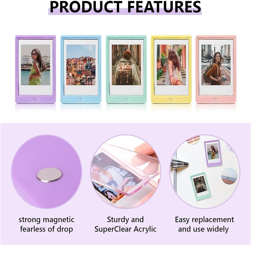 Accessories Bundle - Macaron Coloured Fridge Magnetic Photo Frame + 20 Photo Shot - For Fujifilm Instax Mini 12