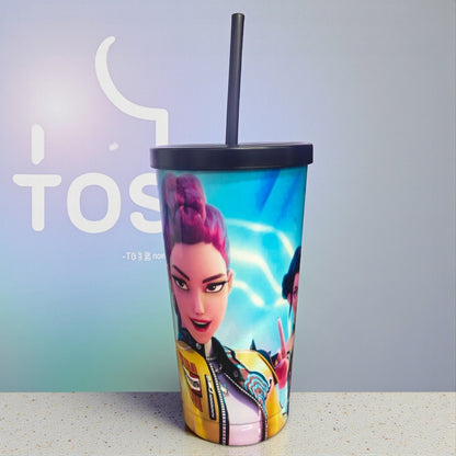 K-Pop Demon 700ml Stainless Steel Tumbler Sipper Water Bottle With Straw | Leak-Resistant Travel Cup
