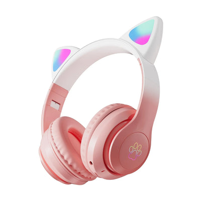 CAT STN-28 Pro Wireless Ear Headphones – Bluetooth 5.3 HiFi Stereo Headset with LED RGB Lights & Mic (Pink) - Jaiman Toys