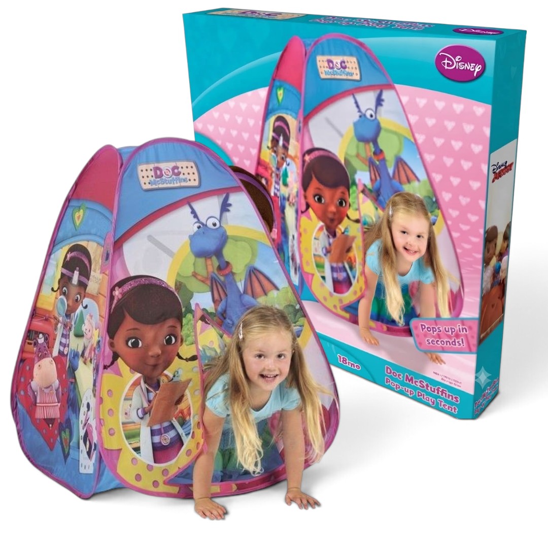 Disney Doc McStuffins Pop Up Hideaway Tent for Kids – 75 x 75 x 90 cm | Colourful Indoor Play Tent & Playhouse for Pretend Play