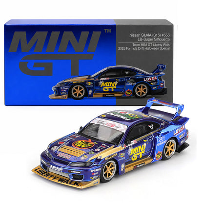 Mini GT 1:64 Nissan Silvia (S15) #555 LB-Super Silhouette Team MINI GT Liberty Walk 2025 Formula Drift Halloween Special Die-Cast Model Car