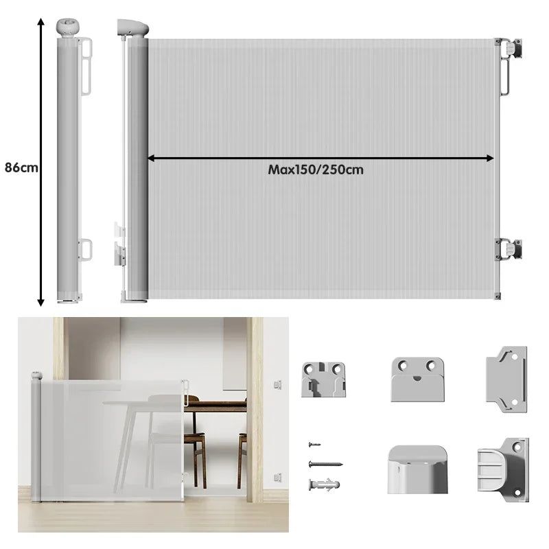SG025 Baby Safety Gate- Premium Durable  – Retractable Child & Pet Safety Barrier for Doorways, Kitchen & Staircases