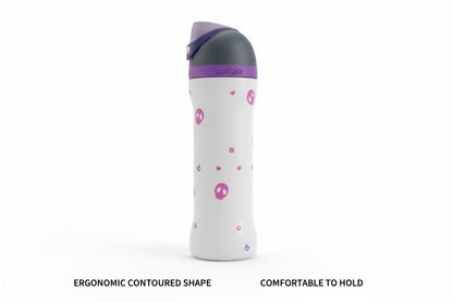 Owala Kuromi FreeSip 710 ml (24 oz) Insulated Stainless Steel Water Bottle with Built-In Straw and Locking Push-Button Lid – Grey, Purple & Pink