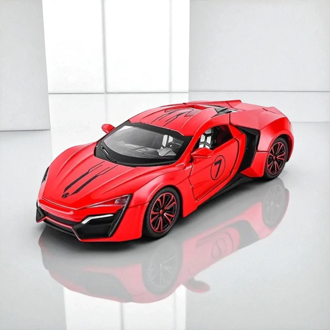 JOY JUNCTION 1:24 Lykan Hypersport V12 W Motors Die-Cast Model Supercar Car – Red| Openable Doors, Lights & Sound, Pull-Back Action (JJ265) - Jaiman Toys