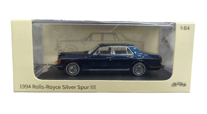 GFCC 1:64 1994 Rolls-Royce Silver Spur, British Silver With Gold Beltline in Blue Diecast Model Car - Jaiman Toys