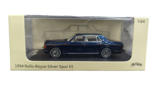 GFCC 1:64 1994 Rolls-Royce Silver Spur, British Silver With Gold Beltline in Blue Diecast Model Car - Jaiman Toys
