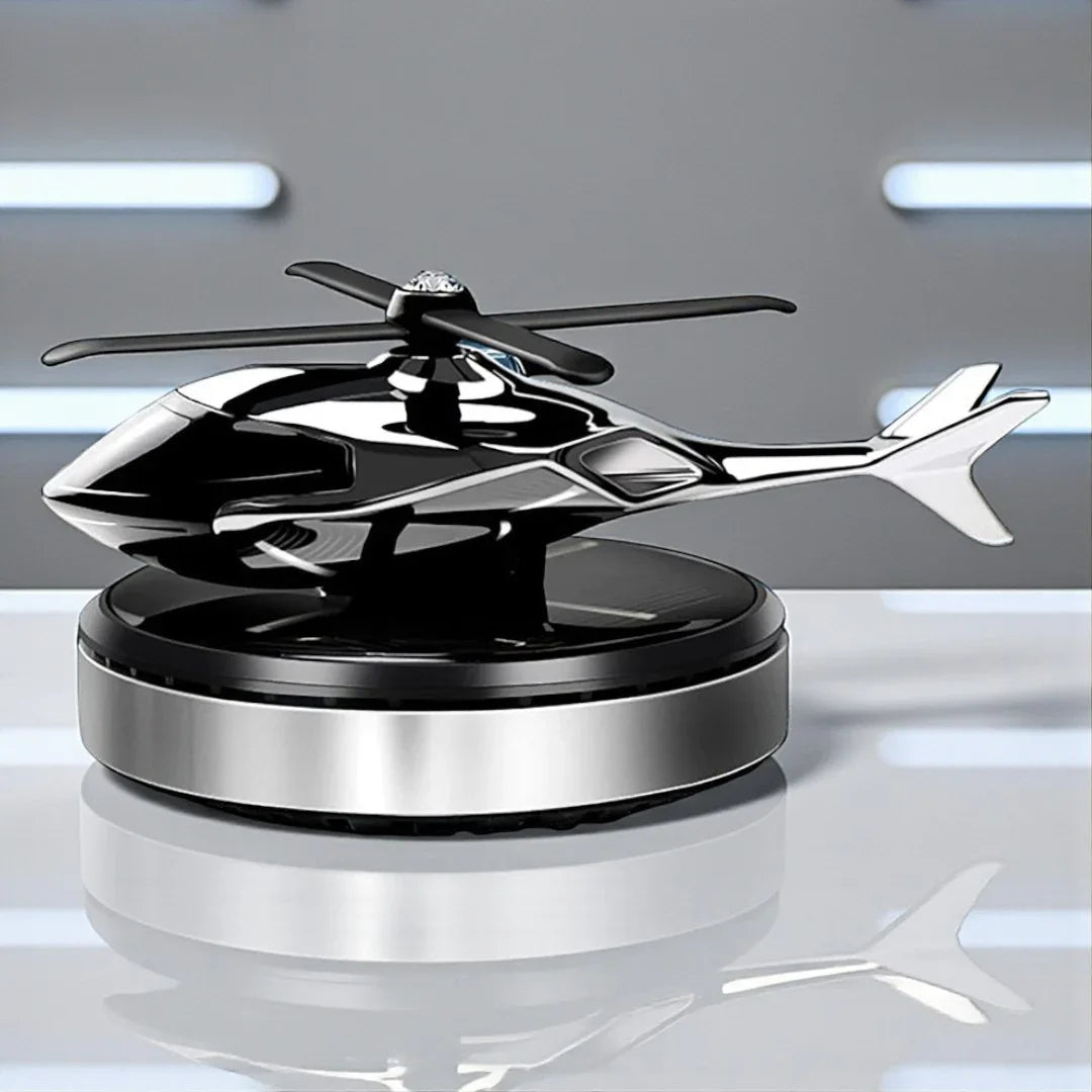 Solar Car Air Freshener – Creative Helicopter Design Aromatherapy Perfume Diffuser for Car Dashboard (Silver)