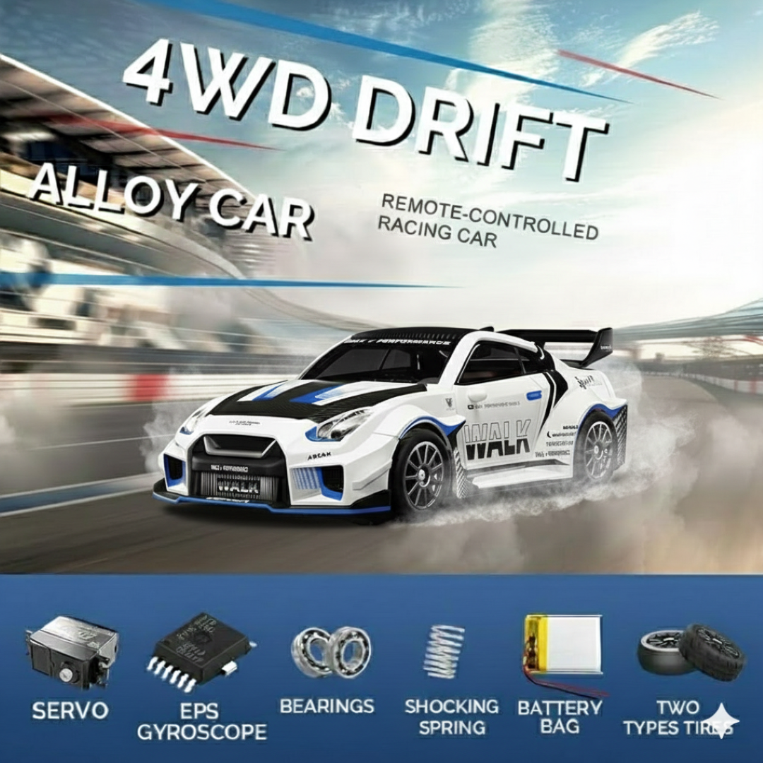 Hstar 1:43 RC Drift Car  2.4GHz 4WD Alloy 20 km/h High-Speed RC Racing Car with Gyro – (White)