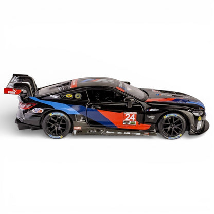 RMZ Hobby 1:32 BMW M8 GTE Die-Cast Model Car – Black |Pull Back, Openable Doors, Light & Sound (664996)