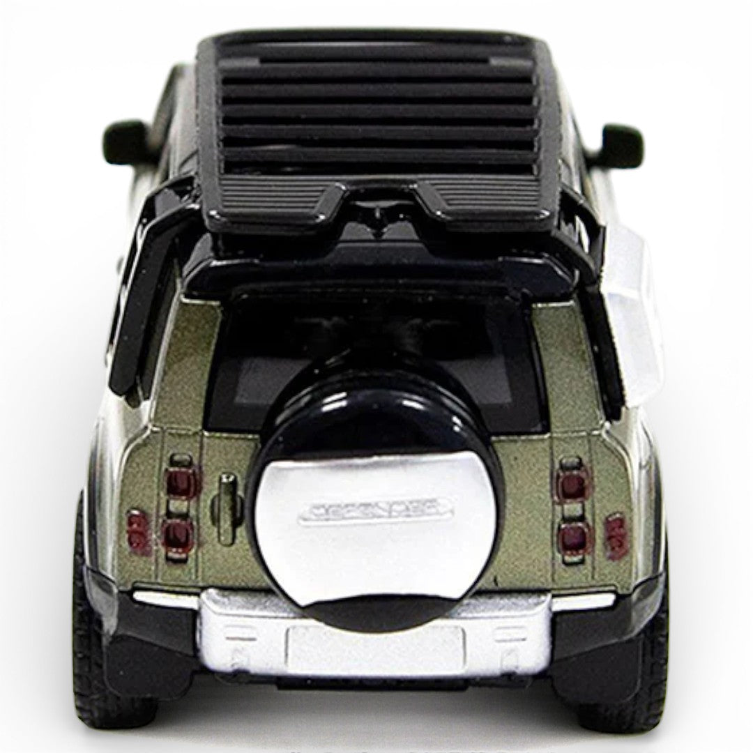 MSZ 1:32 Land Rover Defender 110 Die-Cast Model Car – Metallic Olive Green Pull Back with Openable Doors ,Sound & Light (68416)