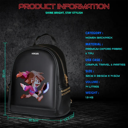 HOOKABA Dazz Roll Women’s LED Backpack – App-Controlled Pixel Display, Stylish Waterproof Bag (14L) -Black - Jaiman Toys