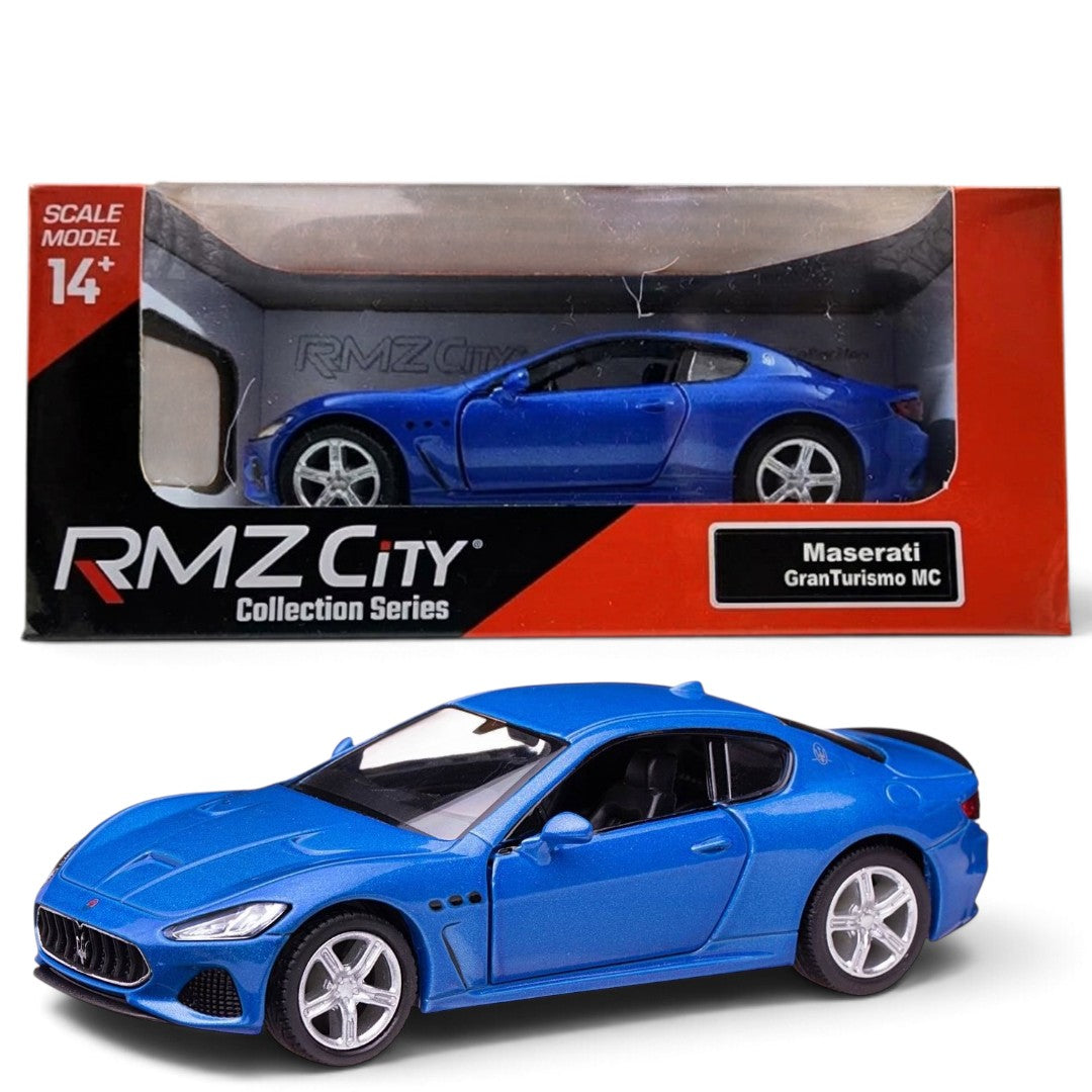 RMZ City Maserati GranTurismo MC 1:32 Scale Die-Cast Model Car – Metallic Blue Italian Luxury Car Collectible with Opening Doors, Pull-Back Action