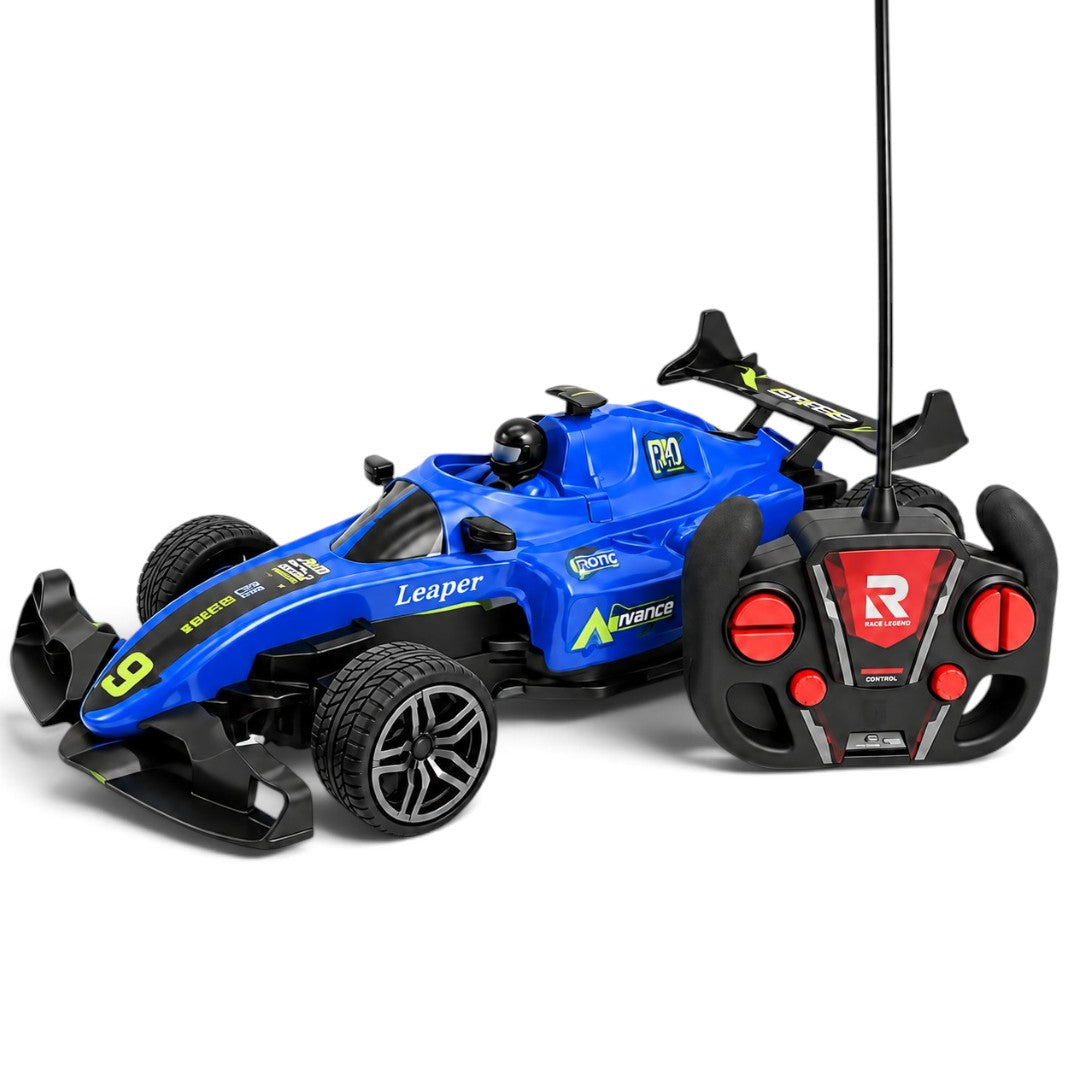 Joy Junction 1:16 Scale Raider 1971 Formula Racing Remote Control Car with Rubber Tyres & Handheld Controller for Kids – Blue