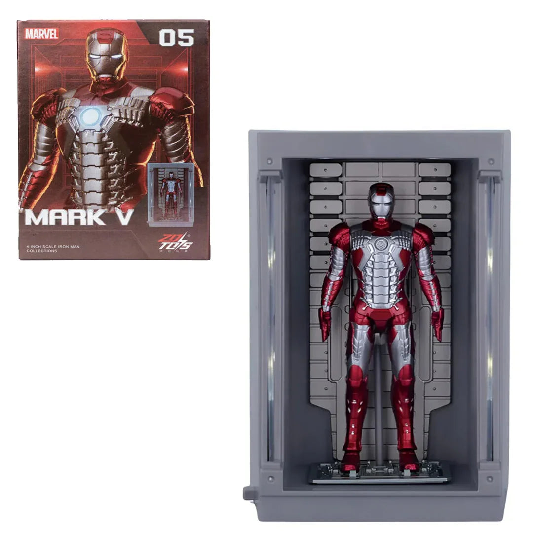 ZD Toys Iron Man Hall of Armor – Mark 05 (4-Inch Figure) Light-Up Display Chamber | Premium Collectible Suit with LED Armor Pod