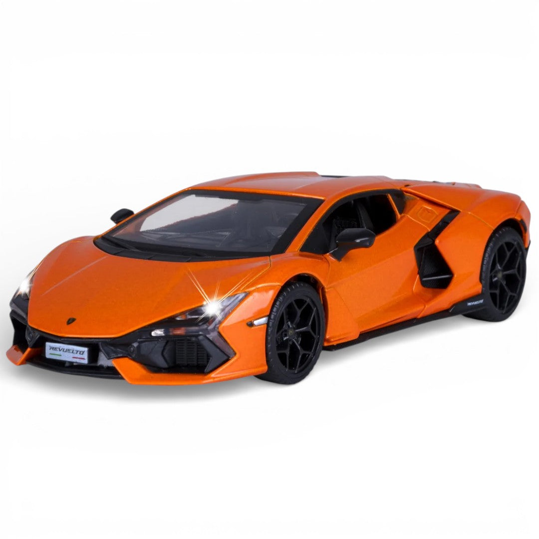 MSZ 1:32 Lamborghini Revuelto Die-Cast Model Car – Orange | Pull Back, Openable Doors, Light & Sound (68737)