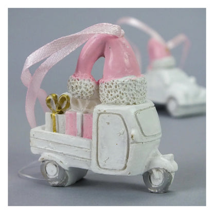 Christmas Festive Vehicle Ornaments Set (2pcs) | Pink & White Holiday Hanging Décor