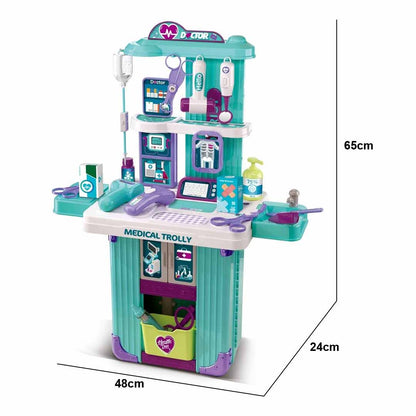 Portable Doctor Playset with Trolley Suitcase – Kids Pretend Medical Kit with Stethoscope, Doctor Tools & Accessories for Kids
