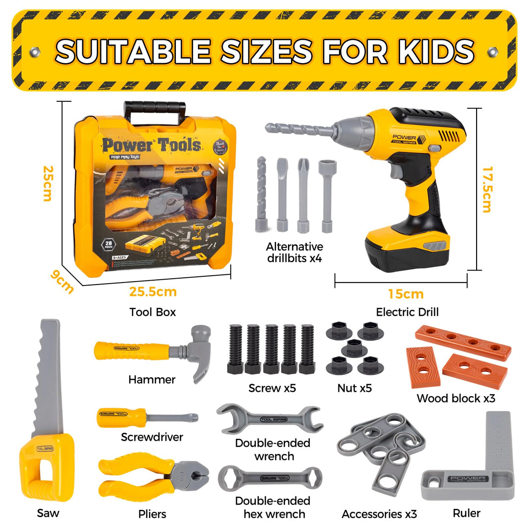 Kids Tool Set with Toy Drill & Tool Box | Pretend Play Construction Toys for Boys 3–6 Years
