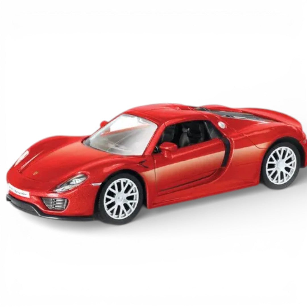 RMZ City Porsche 918 Spyder 1:36 Die-Cast Hypercar | Pull Back & Go | Openable Doors | Red / Silver Grey
