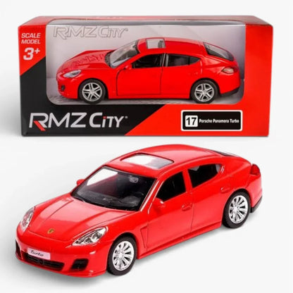 RMZ City Porsche Panamera Turbo 1:36 Die-Cast Car | Pull Back & Go | Openable Doors | Red / Black