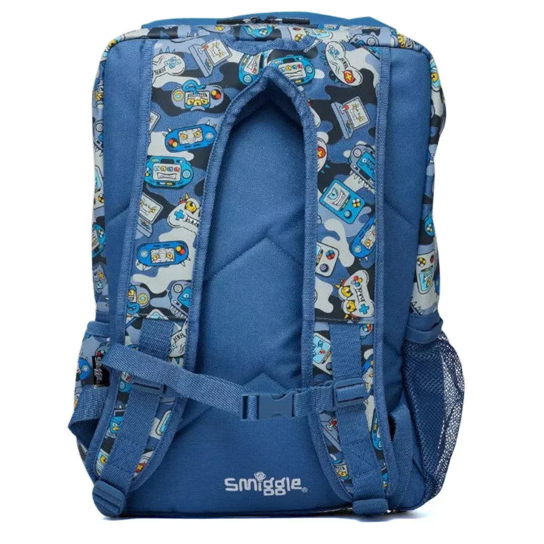 Smiggle Away Foldover Gaming Theme Backpack – 16 Inch Kids School Bag with Zipped Compartments & Strap (Blue)