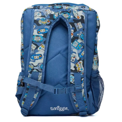 Smiggle Away Foldover Gaming Theme Backpack – 16 Inch Kids School Bag with Zipped Compartments & Strap (Blue)