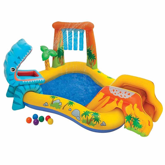 Intex 57444 Dinosaur Play Center Inflatable Kids Swimming Pool with Slide & Water Sprayer – Outdoor Garden Water Play Pool
