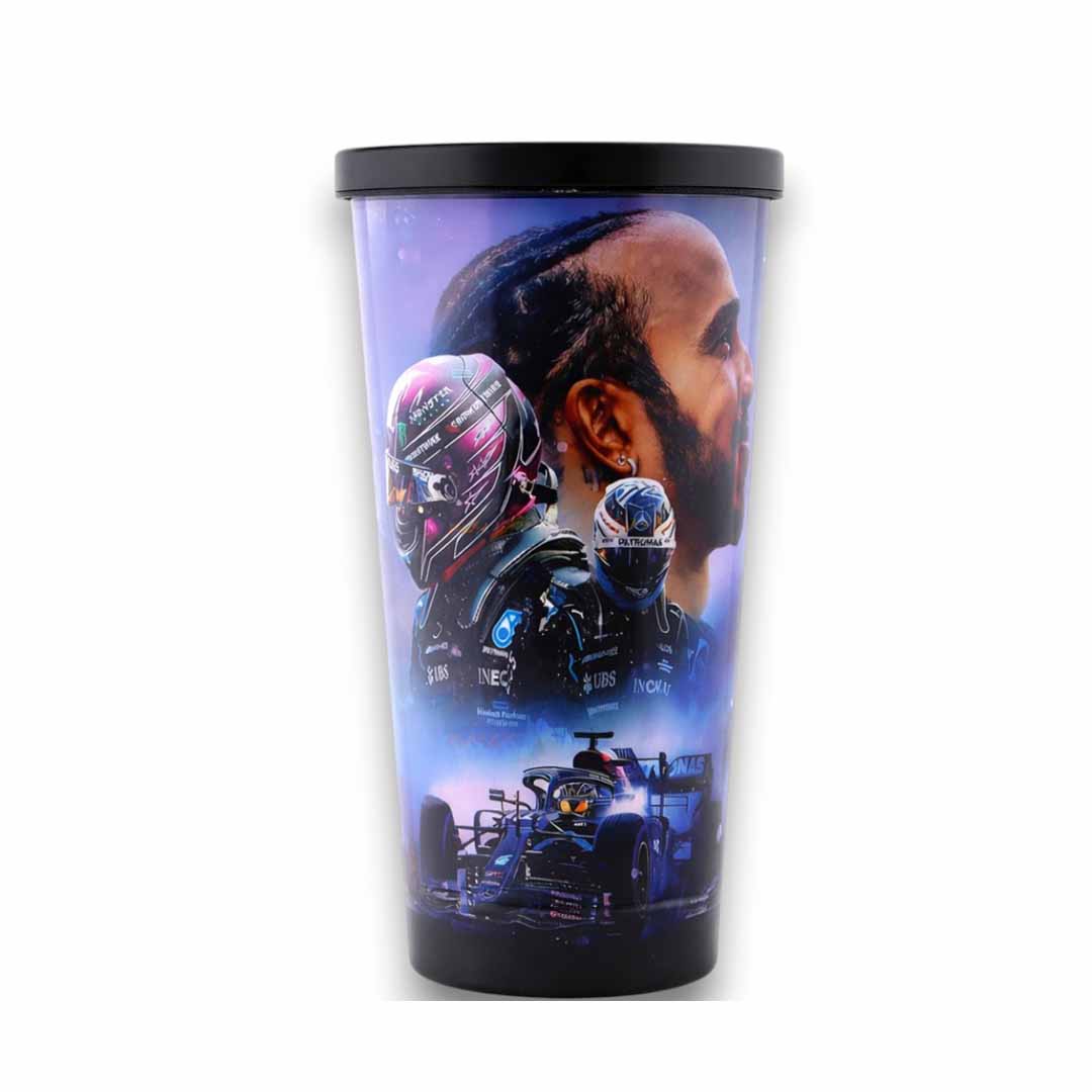Lewis Hamilton F1 Inspired Tumbler Cup with Lid 500ml – Formula 1 Racing Theme Travel Drink Cup for Motorsport Fans