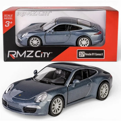 RMZ City 1:36 Porsche 911 Carrera S Diecast Car Model – Opening Doors, Pull Back Action (Red & Grey Variants)