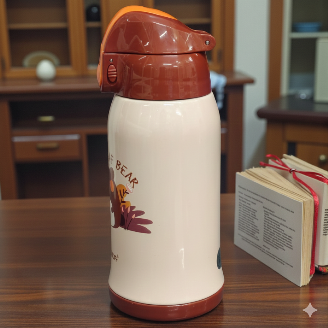 Bangda 560ml Stainless Steel Lecai Vacuum Children Water Bottle – Leaf Bear Theme