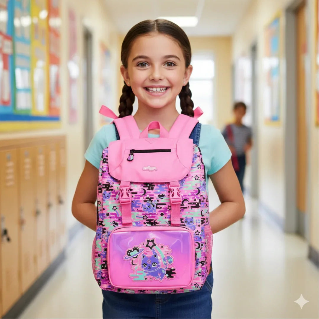 Smiggle Away Foldover Backpack – Pink | 16-Inch  Zipped Pockets & Dual Bottle Holders