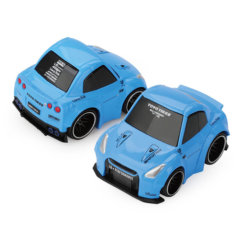 MINI GT 1:64 QubeCarz Nissan GT-R R35 LB Works Type 1 Rear Wing Ver. 2 Baby Blue Die-Cast Model Car