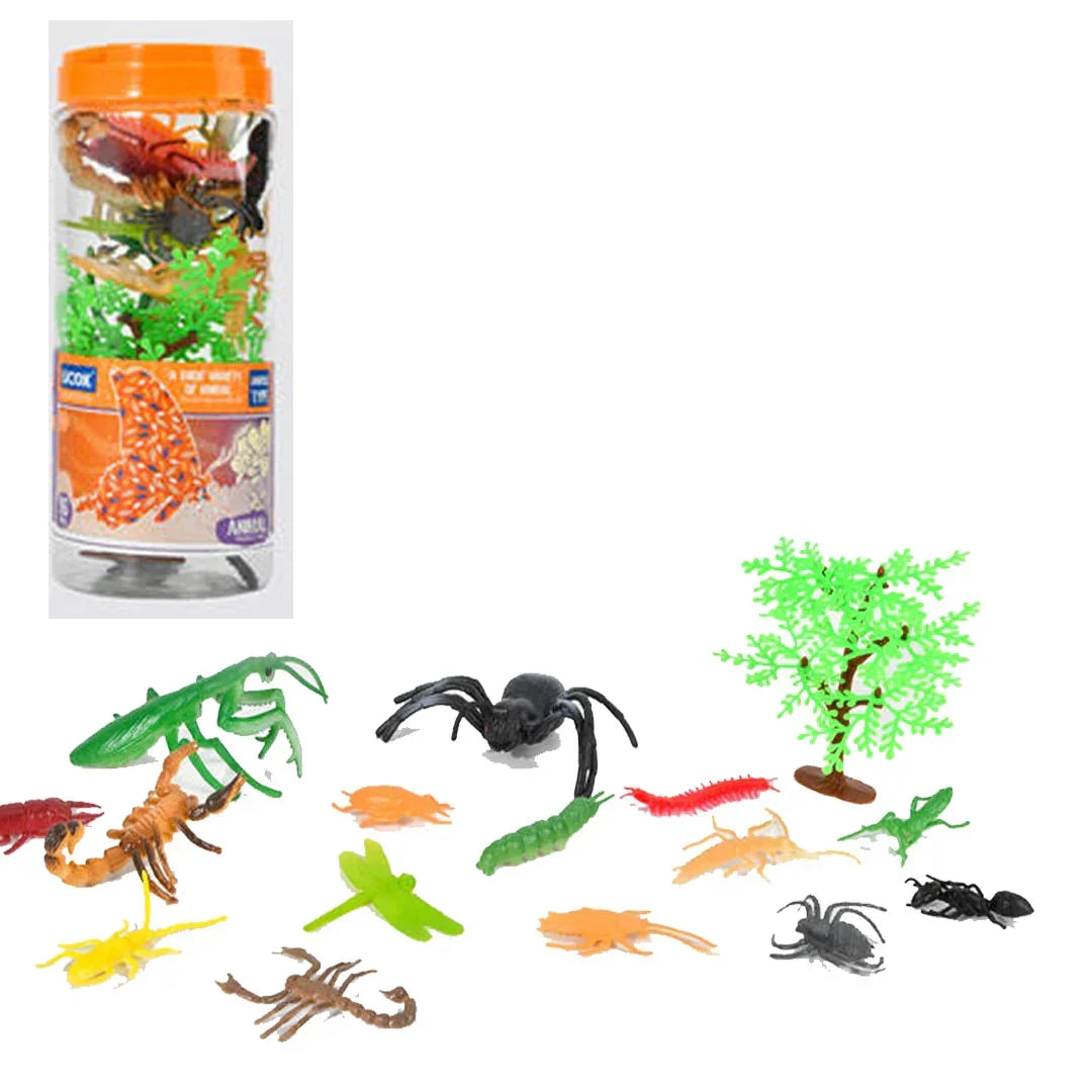 Insect Animal Toy Jar – 20+ Realistic Bug Figures with Tree Props, Educational Plastic Insects for Kids, Pretend Play & Learning - Jaiman Toys