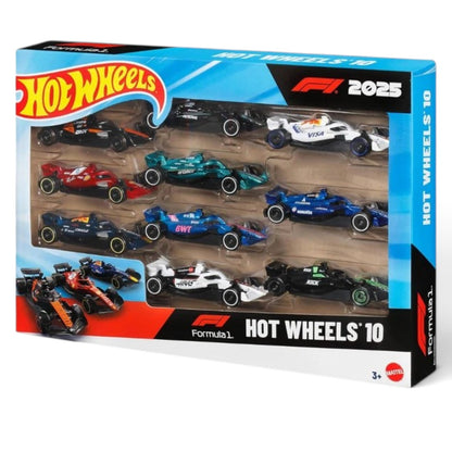Hot Wheels Formula 1 2025 10-Car Gift Pack | F1 Racing Die-Cast Toy Cars Set with 10 Formula One Team Cars | Collectible Racing Car Set for Kids & F1 Fans Ages 3+