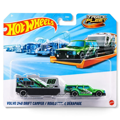 Hot Wheels Track Fleet Volvo 240 Drift Camper | Die-Cast Car with Camper Trailer HYT56 | 3+ Years