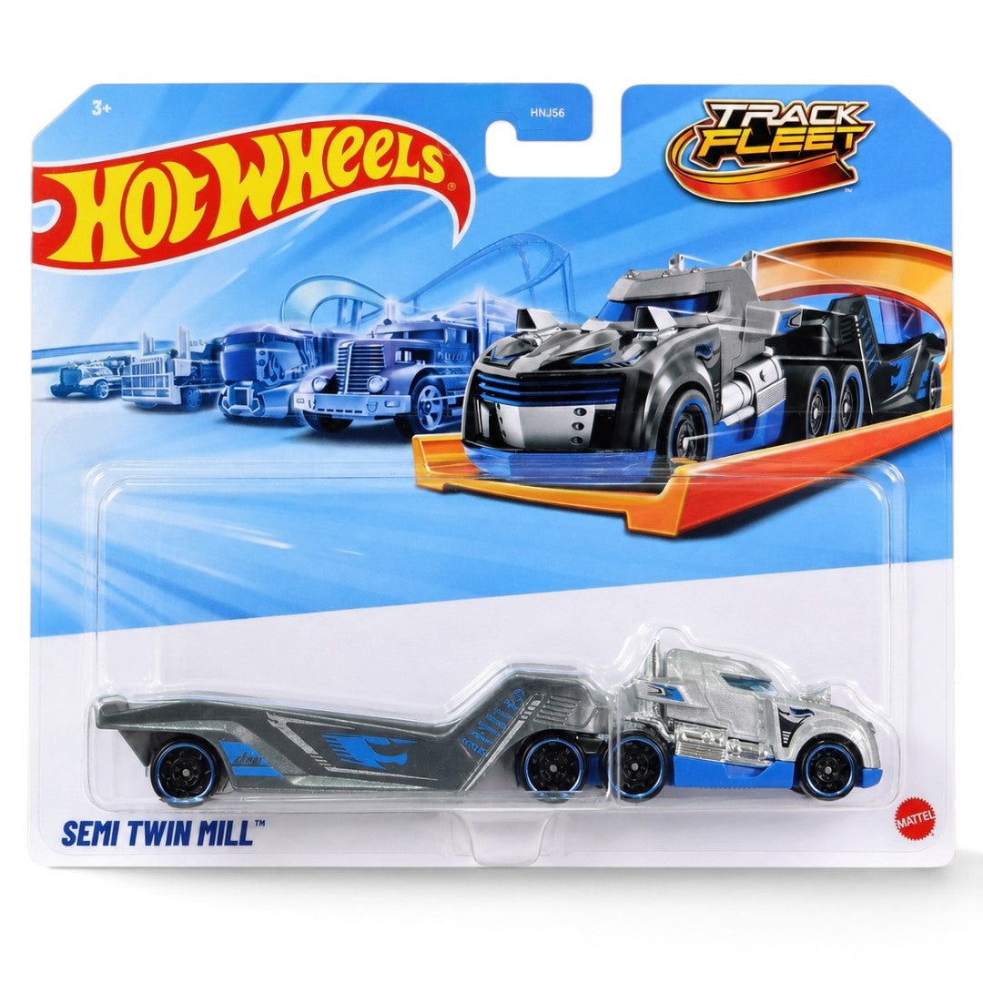 Hot Wheels 1:64 Track Fleet Semi Twin Mill Truck | Die-Cast Transporter Vehicle with Detachable Twin Mill Car | HYT56 | 3+ Years