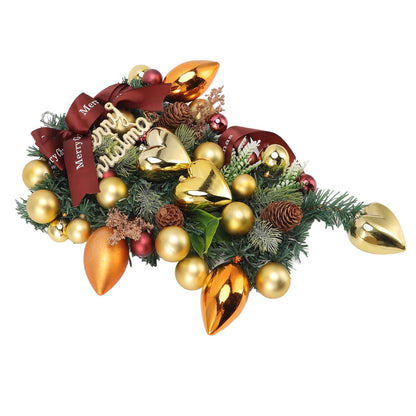 Luxury Christmas Wall Hanging Centerpiece with Golden Hearts & Ornaments | Pinecone & Bauble Decorative Arrangement – Holiday Home Décor