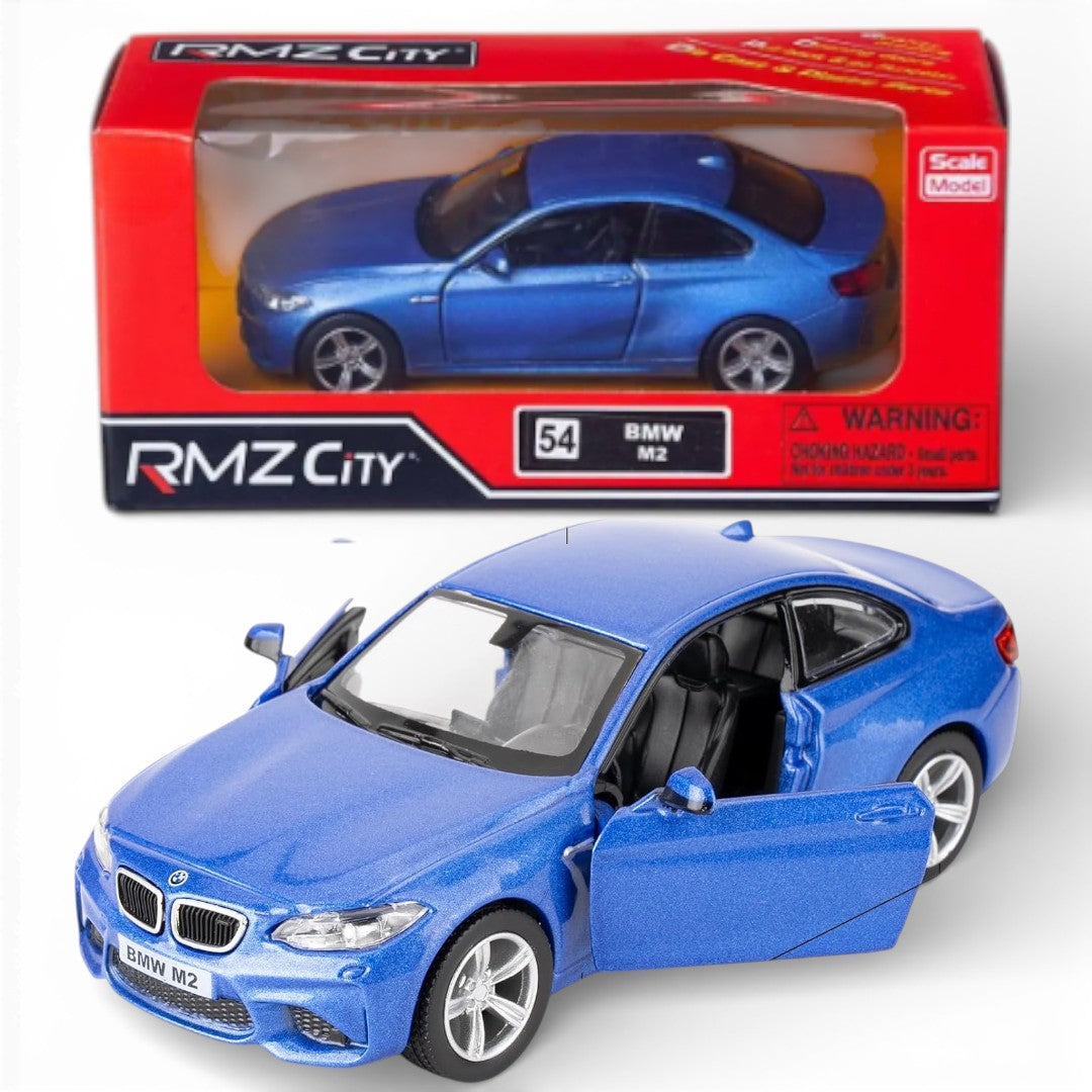 RMZ City BMW M2 1:36 Die-Cast Car Model | Pull Back & Go | Openable Doors | Blue & White Variants