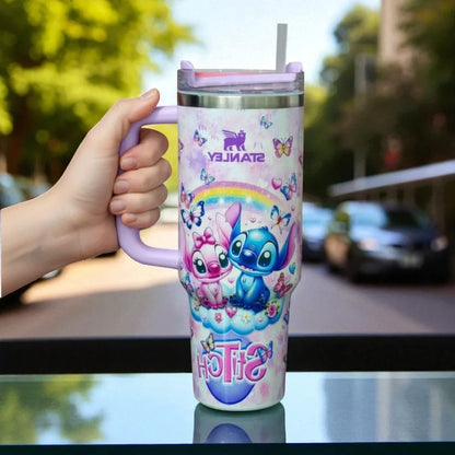 Stanley Stitch Travel Mug – 20 oz Stainless Steel Insulated Cup with Handle (Light Pink) - Jaiman Toys