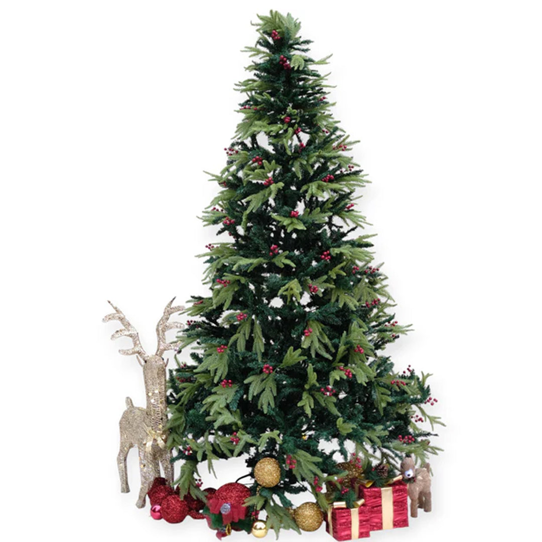 RAZ 8-Foot Lush Dual-Toned Christmas Tree | Premium Festive Tree Accented with Red Cherries for a Cheerful Holiday Look