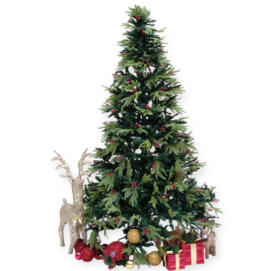 RAZ 8-Foot Lush Dual-Toned Christmas Tree | Premium Festive Tree Accented with Red Cherries for a Cheerful Holiday Look