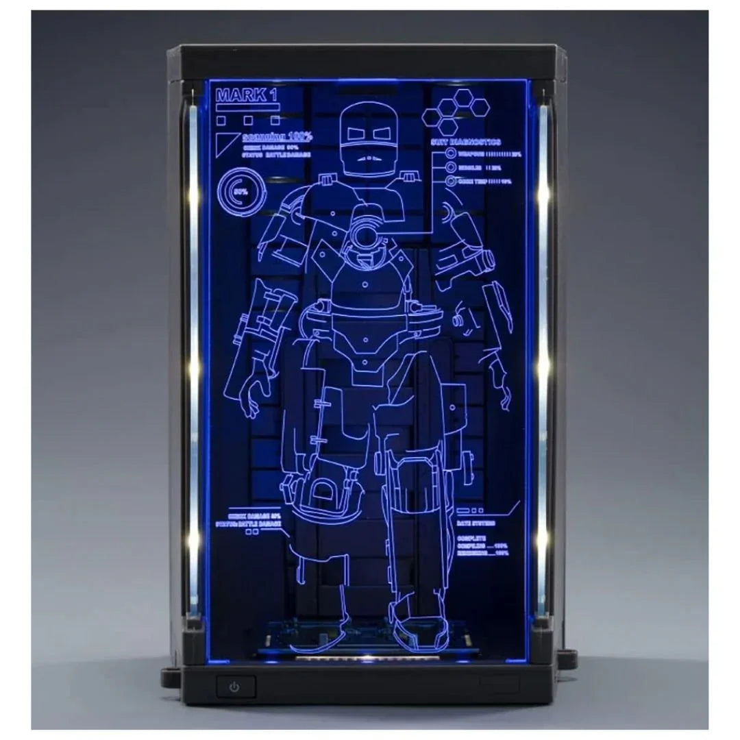 ZD Toys Iron Man MK 1 – 7-Inch Action Figure with Hall of Armor | Hologram Light-Up Display | Marvel 1:10 Collector Edition