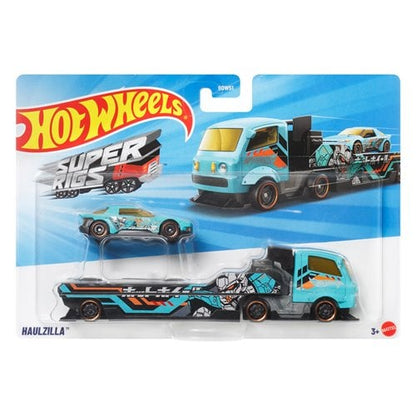 Hot Wheels 1:64 Scale Super Rigs 6-Set Bundle – Transporter Trucks with Matching Toy Vehicles, Ages 3+